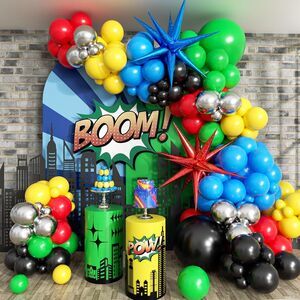 137 Piece Balloon Garland Arch Kit – Red Blue Yellow Green Black Balloons w/ Sta
